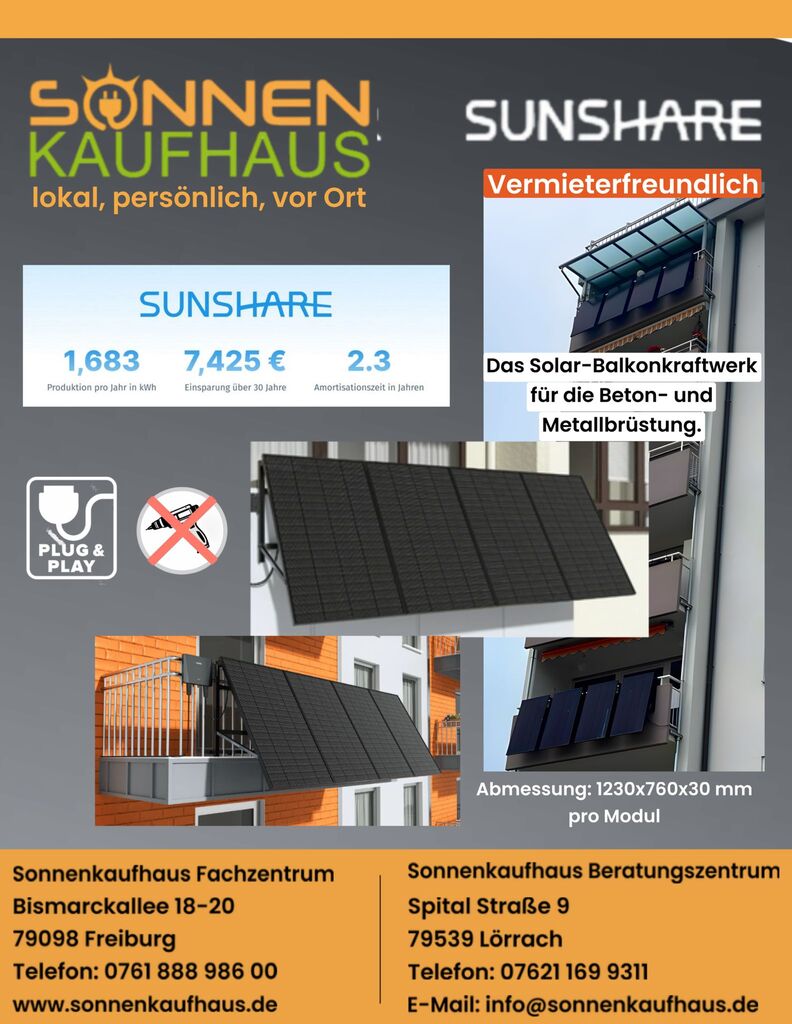 Sunshare Solar-Balkonkraftwerk für alle Balkontypen vom Sonnenkaufhaus Freiburg
